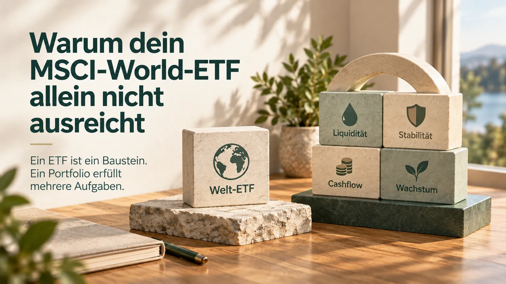 Anlegerin plant ein Portfolio, in dem ein Welt-ETF den Wachstumsbestandteil übernimmt